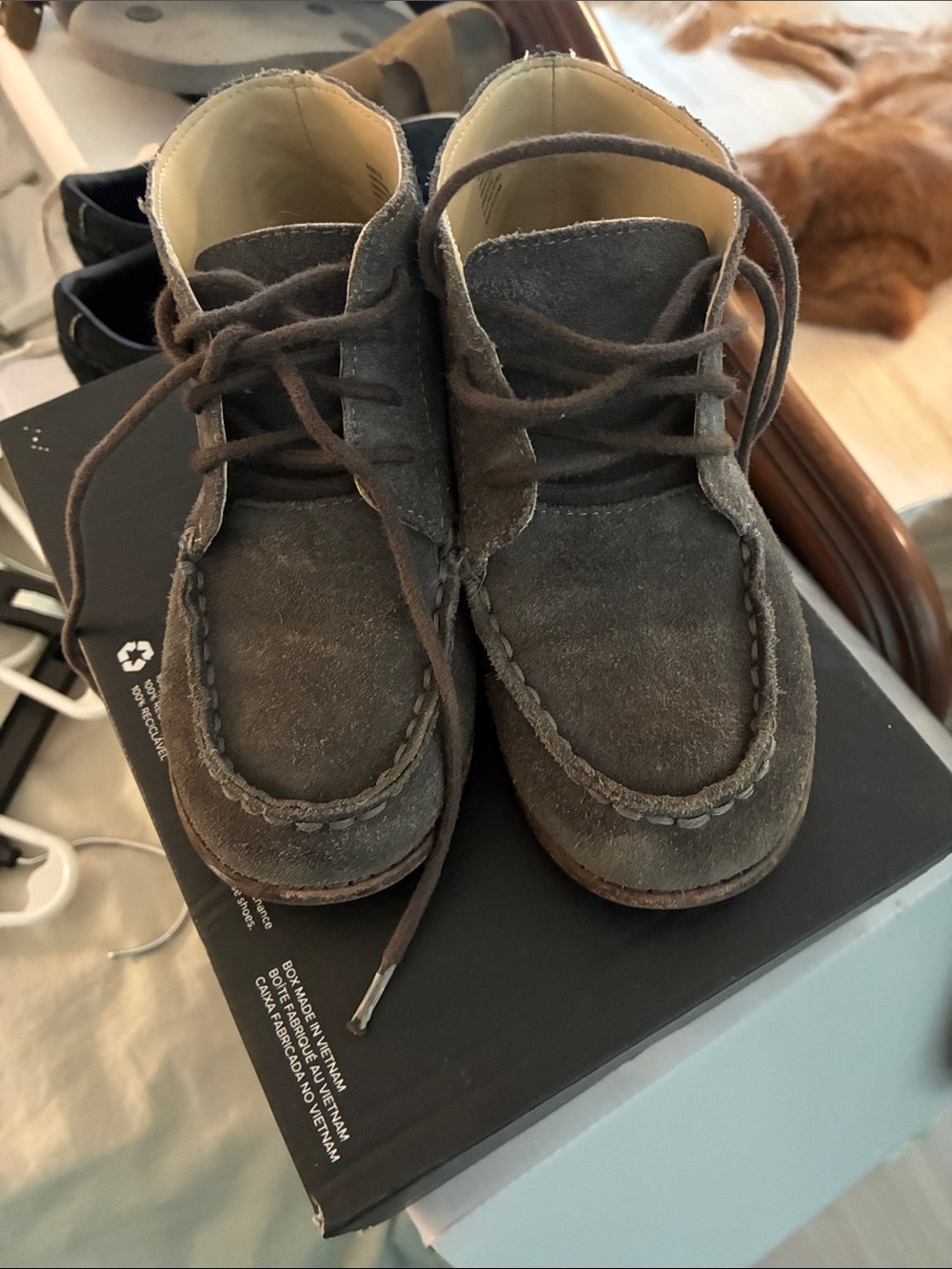Boy’s Suede Moc Toe Lace-Up Boots in Brown